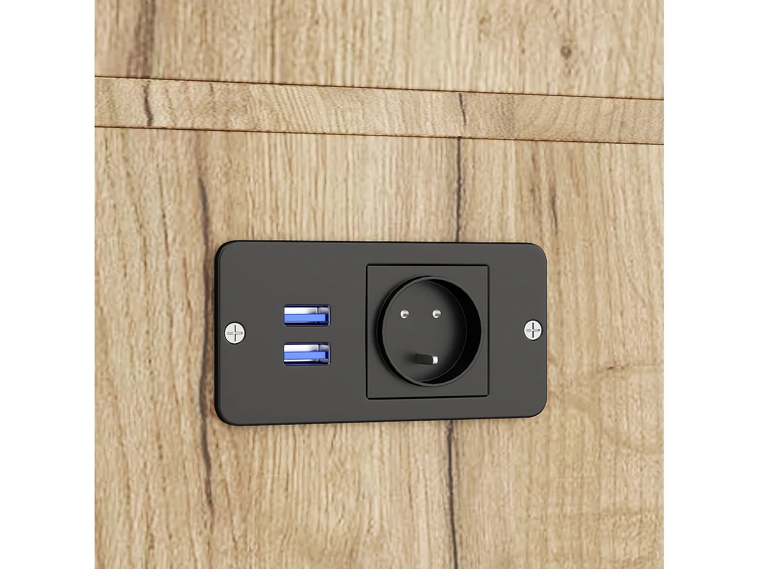 Buffet de cuisine moderne 105x40x185cm - avec prise et LED - avec 6 tiroirs et 5 portes - avec étagère à épices - Naturel + Noir