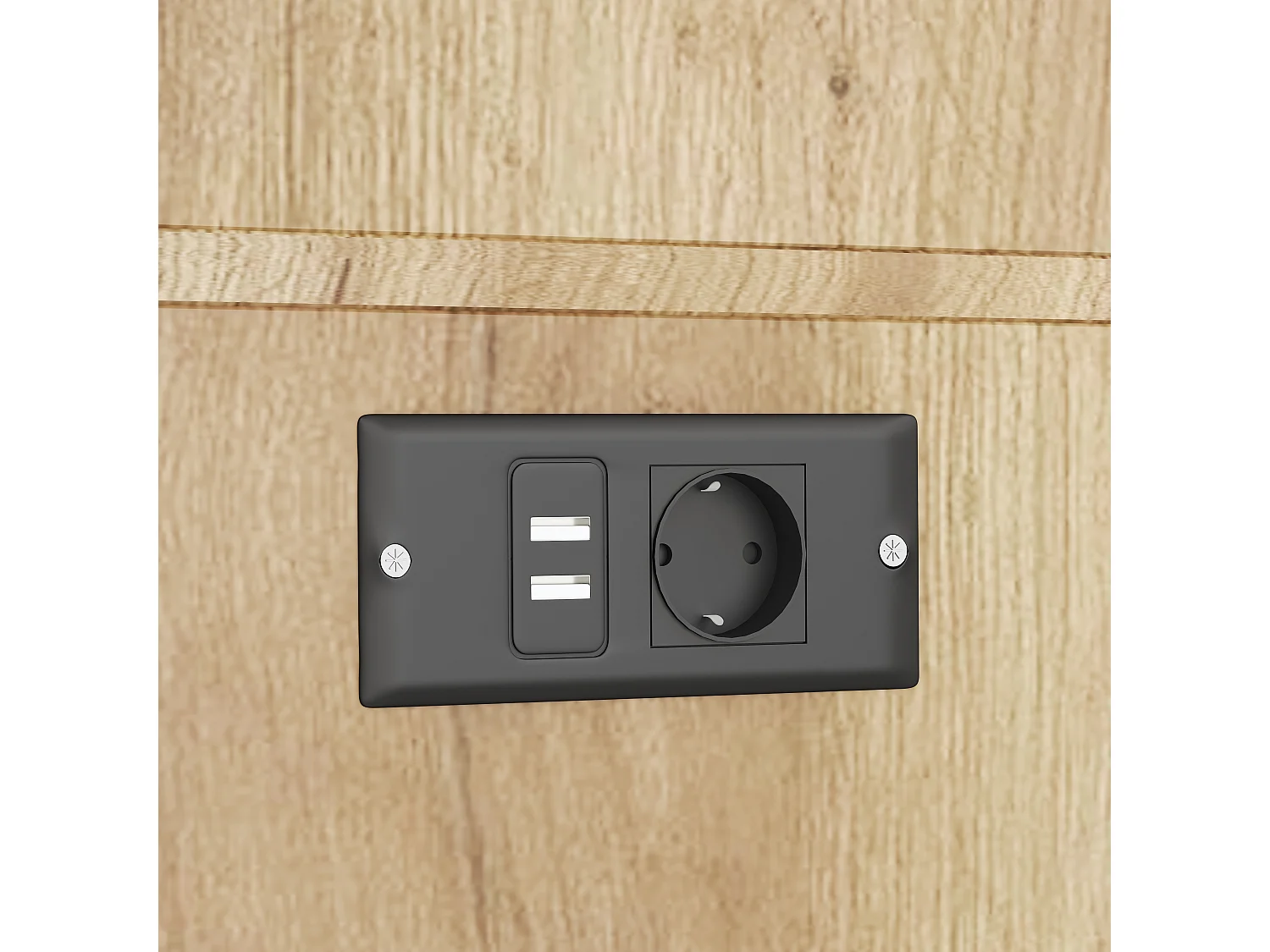 Modernes Küchenbuffet 100x40x185cm - mit Steckdose und LED - mit 4 Schubladen und 5 Türen - höhenverstellbare Regale - Natur + Schwarz