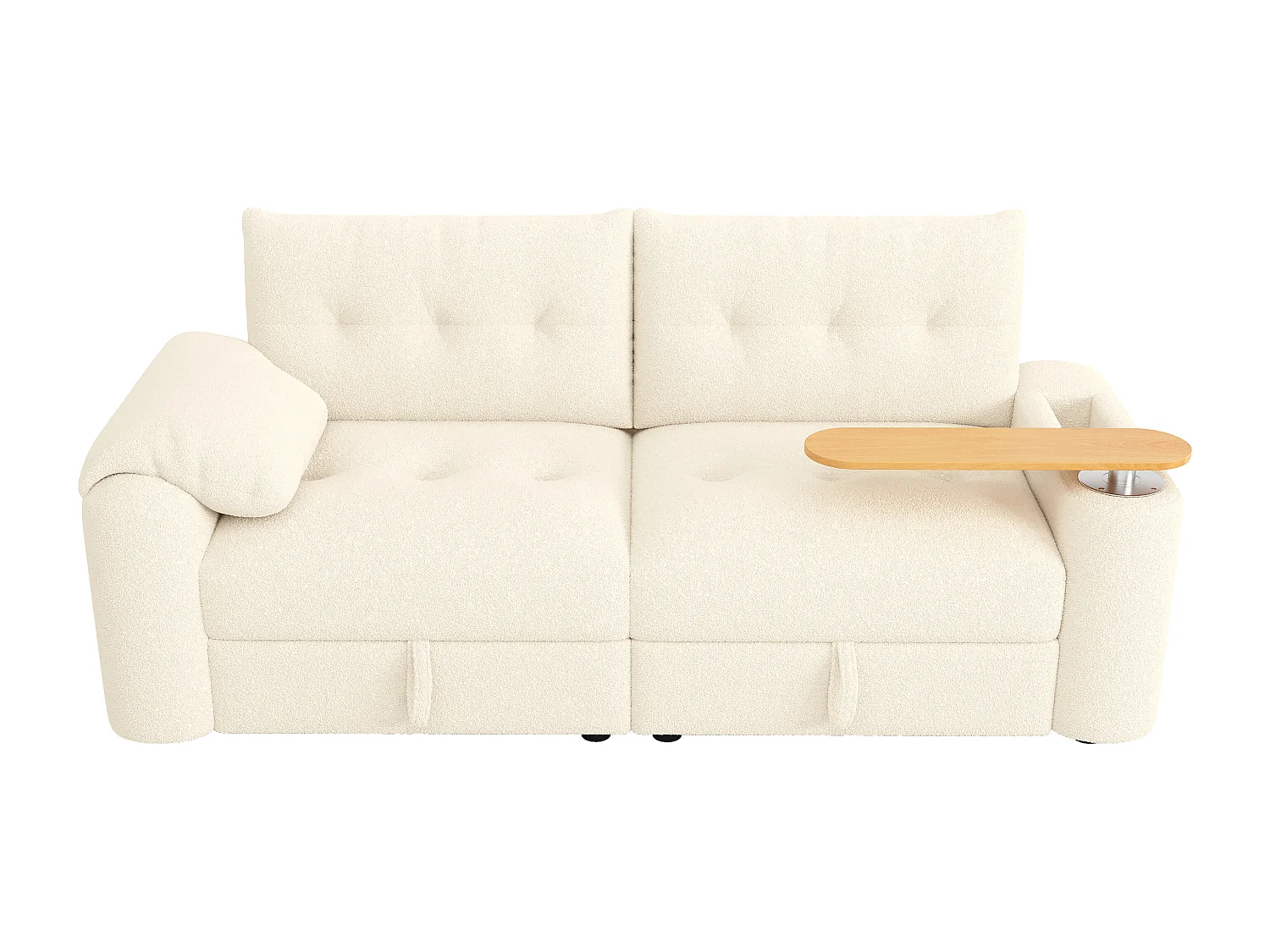 Sofá 3 lugares - con espaço de armazenamento - con apoio de cabeça e mesinha lateral integrada - bege