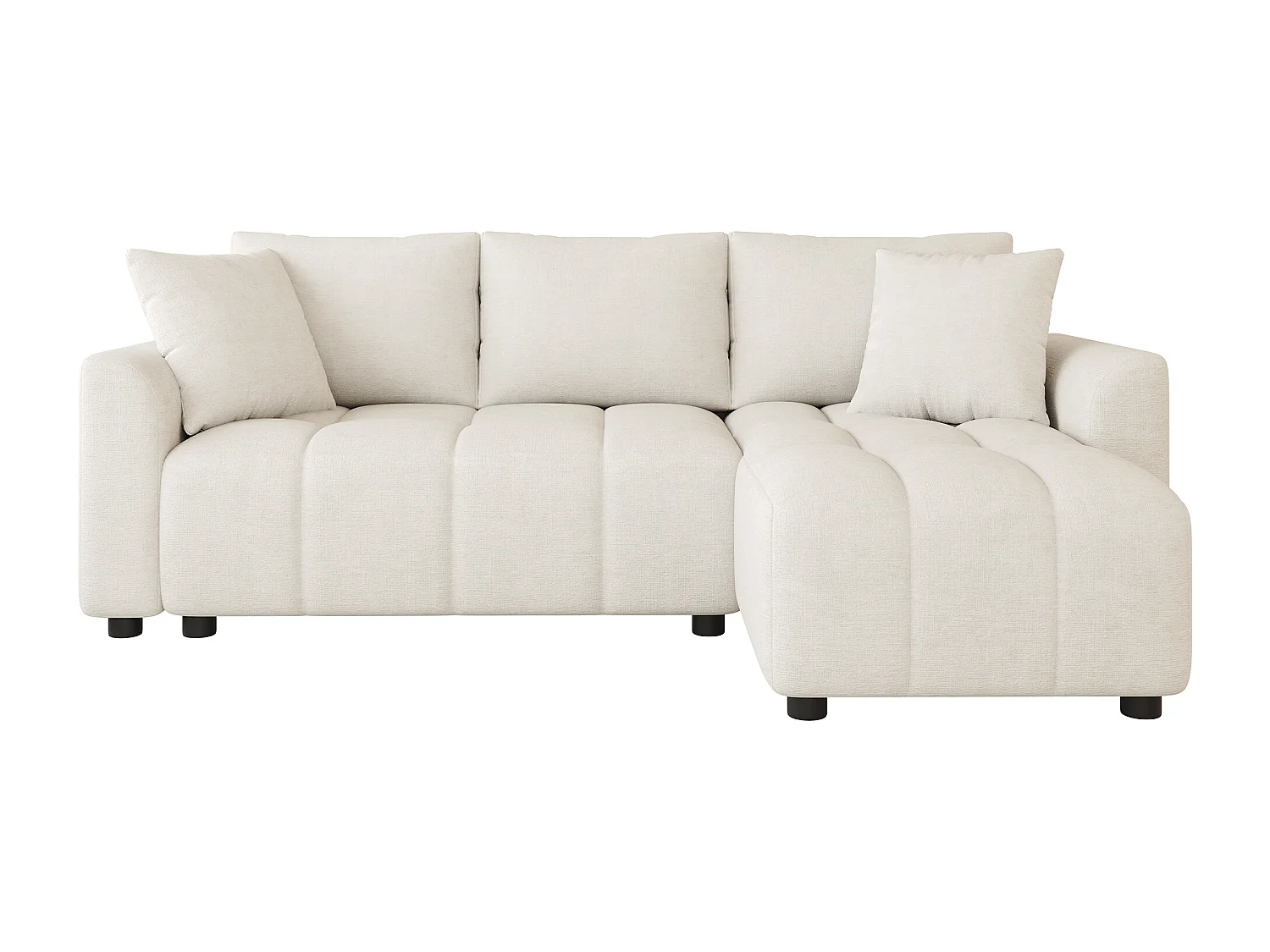 Canapé d'angle 3 places en L - Tissu chenille - avec 2 coussins - Beige