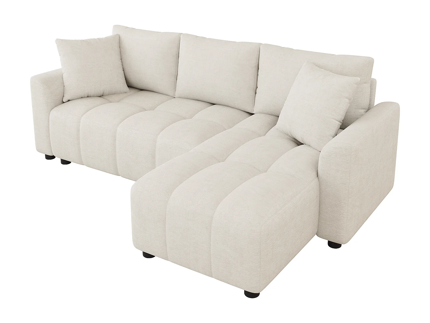 Canapé d'angle 3 places en L - Tissu chenille - avec 2 coussins - Beige