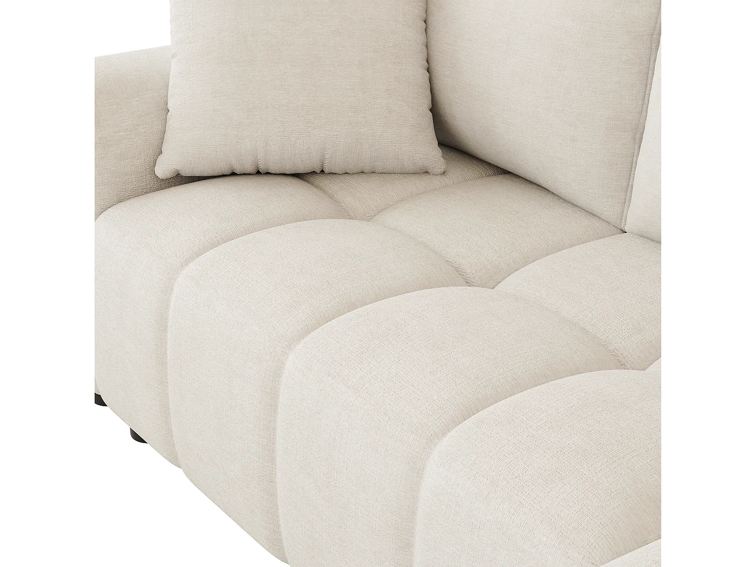 Canapé d'angle 3 places en L - Tissu chenille - avec 2 coussins - Beige