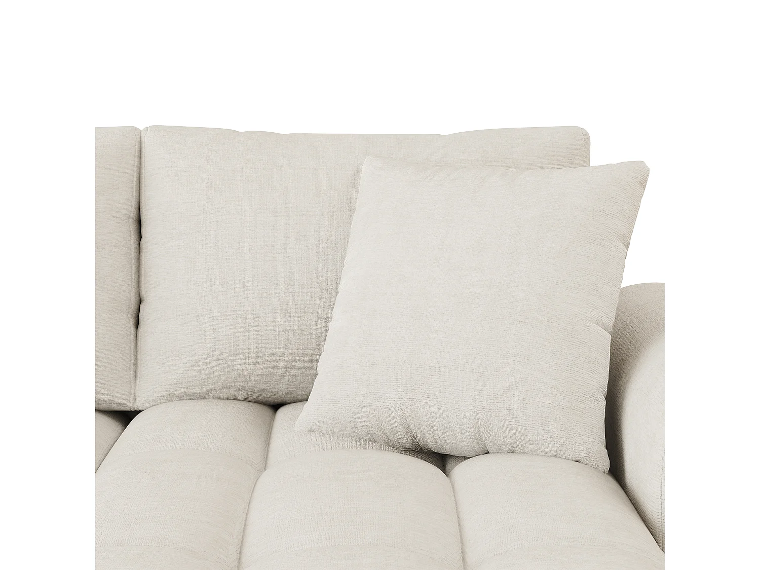 Canapé d'angle 3 places en L - Tissu chenille - avec 2 coussins - Beige