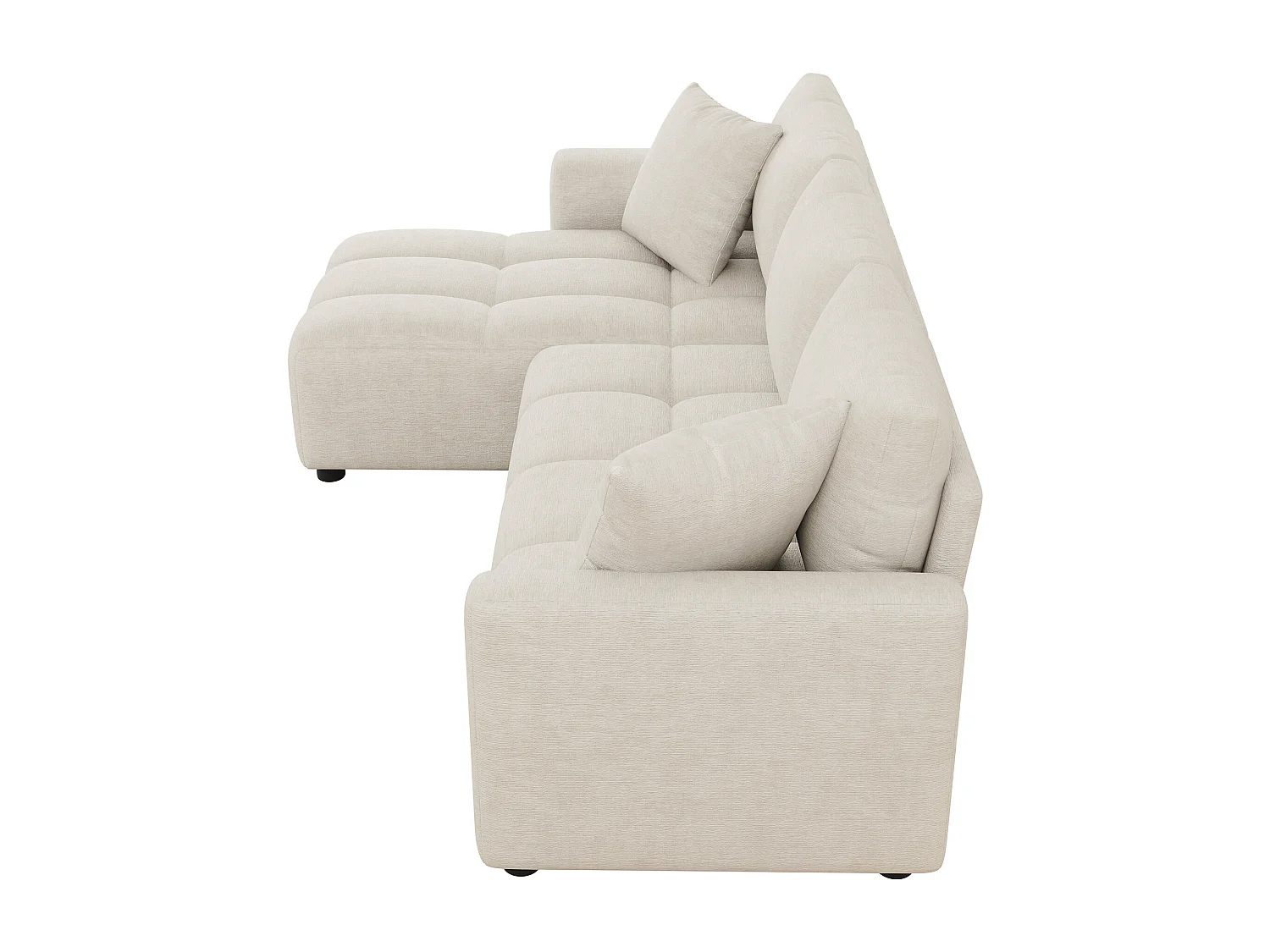 Canapé d'angle 3 places en L - Tissu chenille - avec 2 coussins - Beige