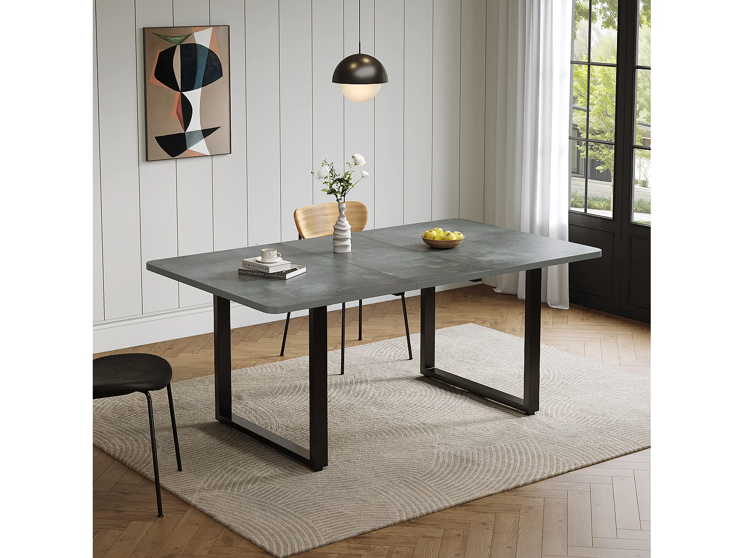 Table à manger extensible 140/180x220x80 cm - idéale pour 6 à 10 personnes - pieds en métal - Style moderne - Gris