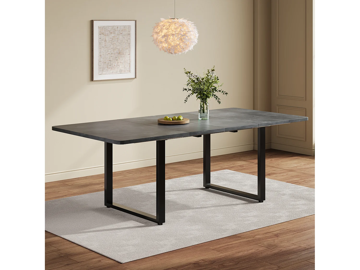 Table à manger extensible 140/180x220x80 cm - idéale pour 6 à 10 personnes - pieds en métal - Style moderne - Gris
