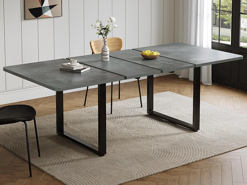 Table à manger extensible 140/180x220x80 cm - idéale pour 6 à 10 personnes - pieds en métal - Style moderne - Gris