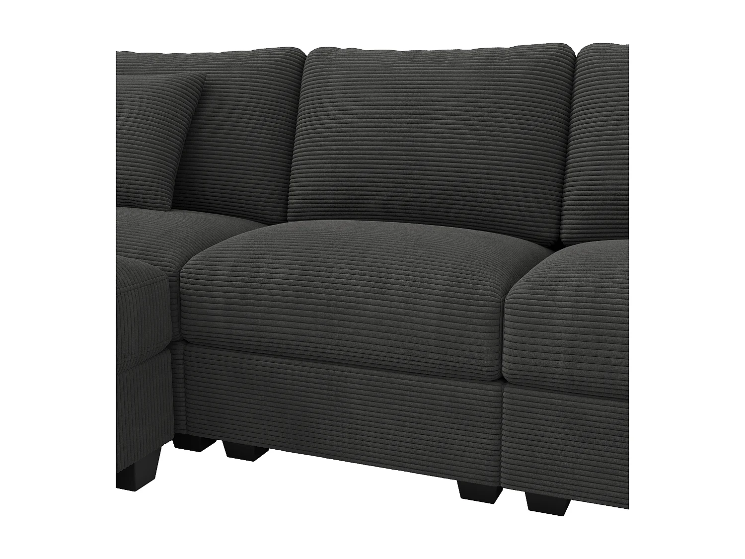 Canapé 4 places en forme de U - Velours côtelé - Équipé d'un support pour téléphone et d'un port de chargement USB - Gris