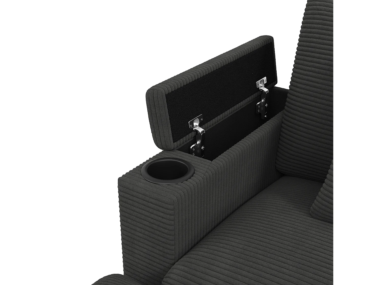 Canapé 4 places en forme de U - Velours côtelé - Équipé d'un support pour téléphone et d'un port de chargement USB - Gris