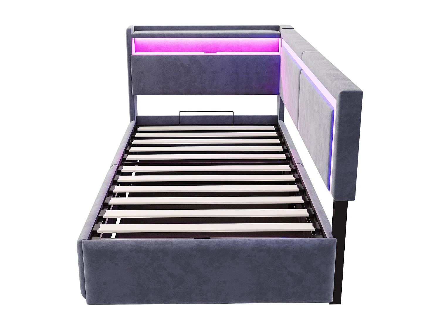 Sofá cama acolchado 90x200cm - con iluminación LED - con puertos USB - tejido de terciopelo - gris oscuro​ (colchón no incluido)