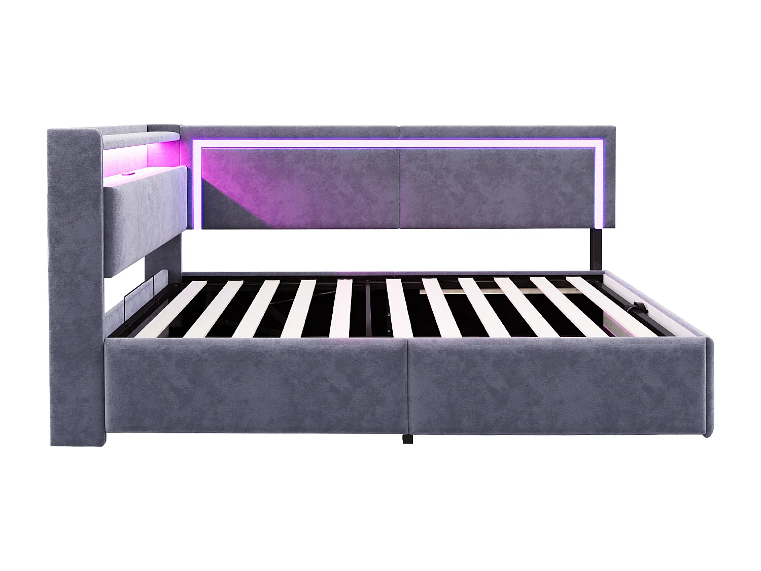 Sofá cama acolchado 90x200cm - con iluminación LED - con puertos USB - tejido de terciopelo - gris oscuro​ (colchón no incluido)