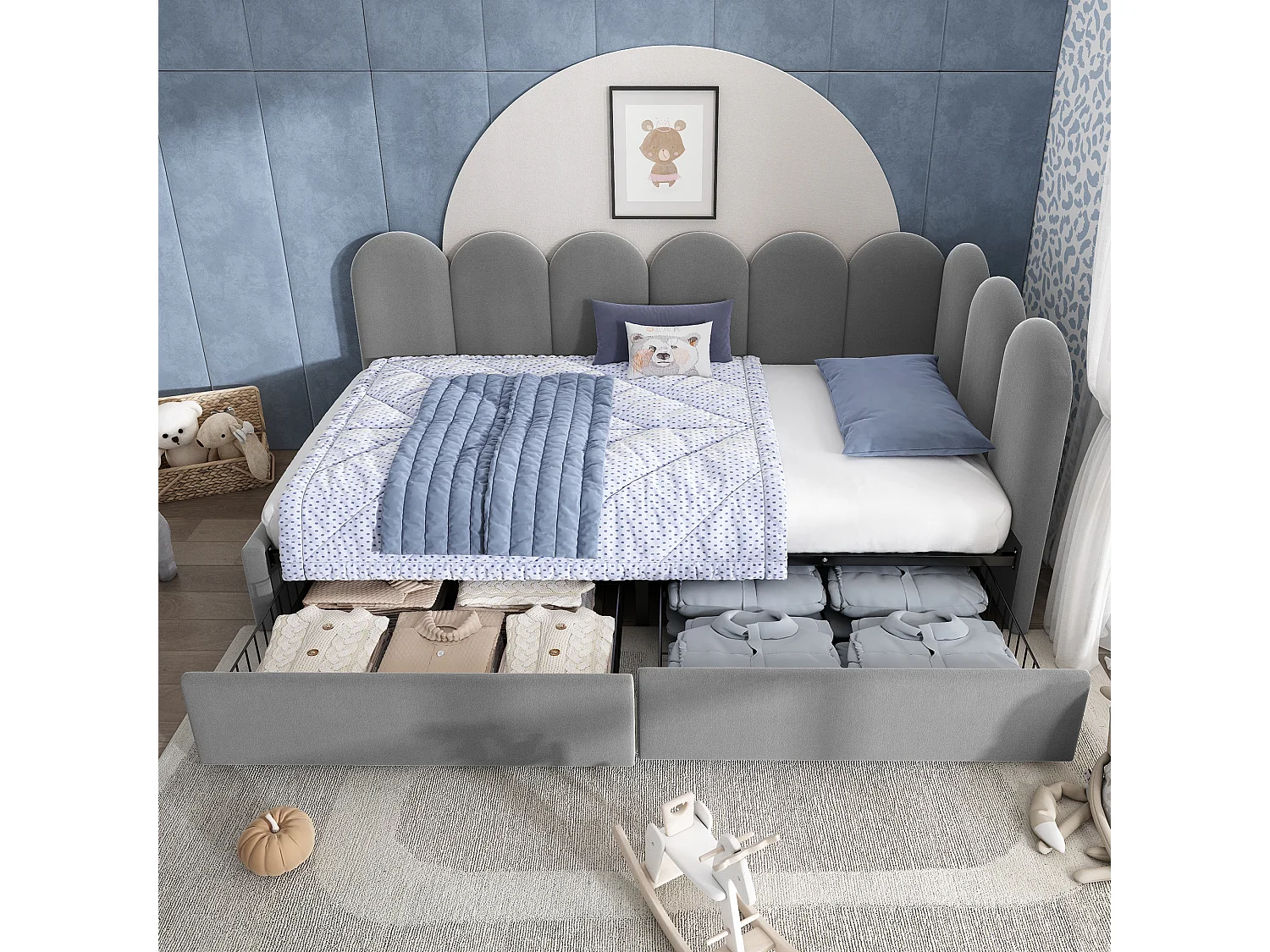 Schlafsofa 90x190 cm - mit 2 Schubladen - Samtstoff - mit Lattenrost - Grau​ (ohne Matratze)