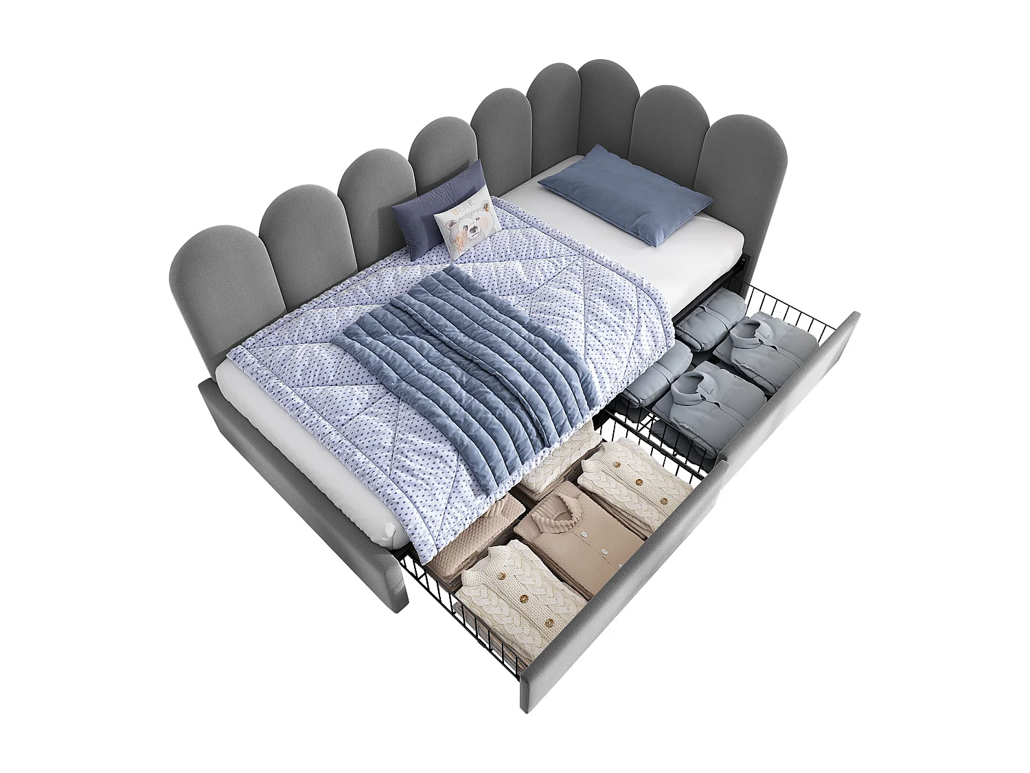 Schlafsofa 90x190 cm - mit 2 Schubladen - Samtstoff - mit Lattenrost - Grau​ (ohne Matratze)