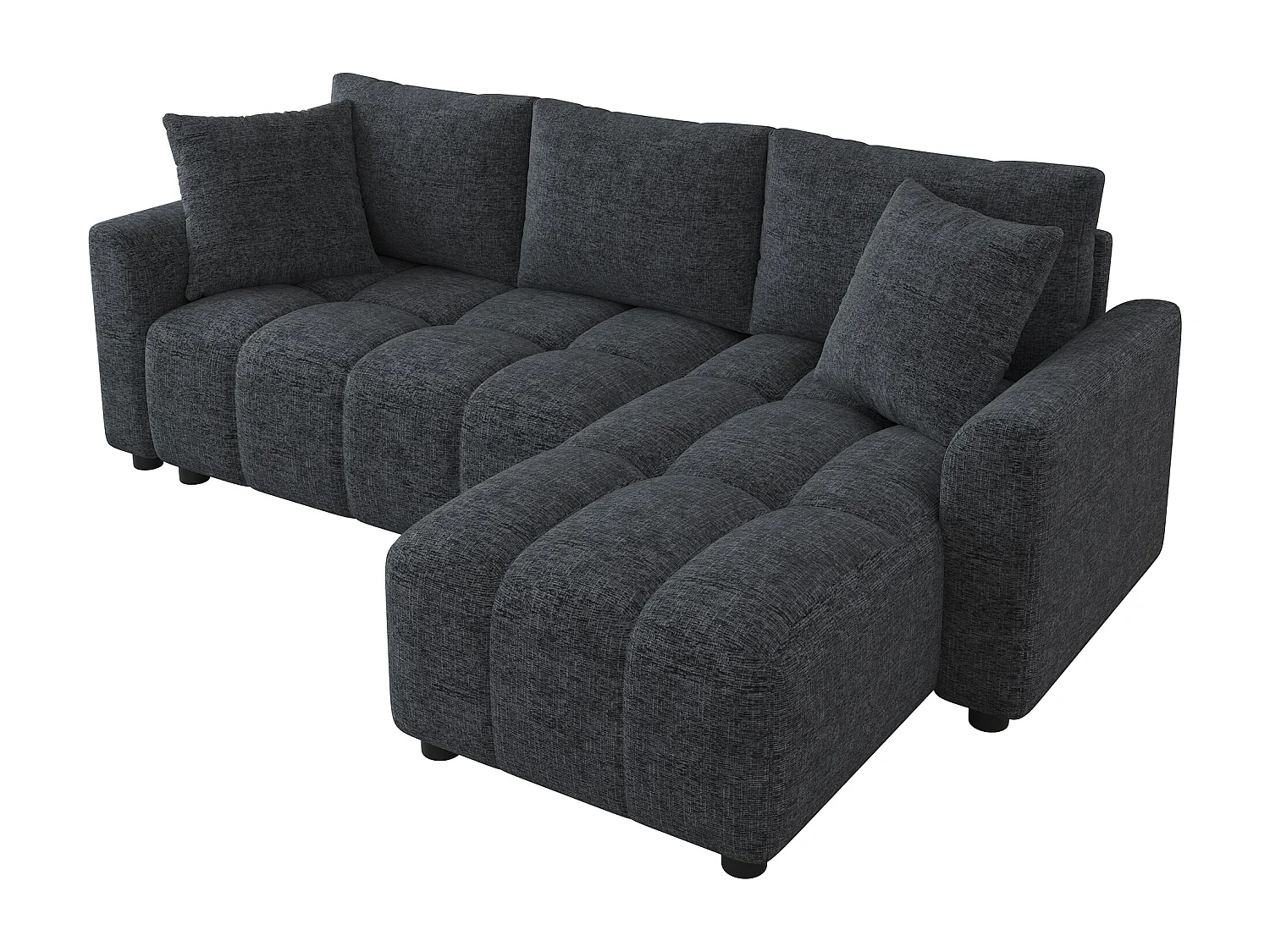 Canapé d'angle 3 places en L - Tissu chenille - avec 2 coussins - Gris