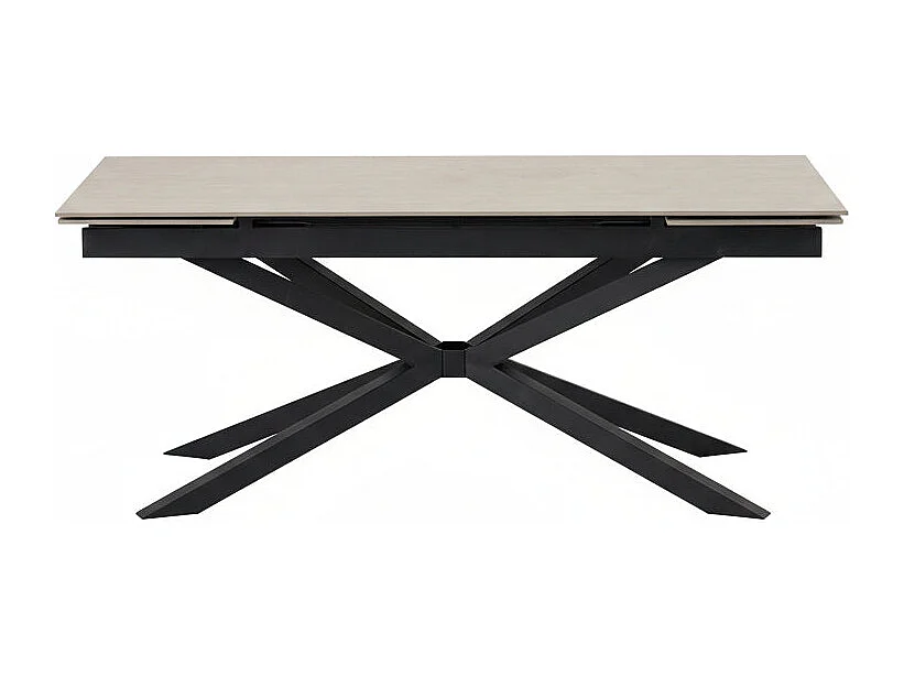 Table a manger extensible céramique effet travertin beige métal noir 180 260 cm NANA