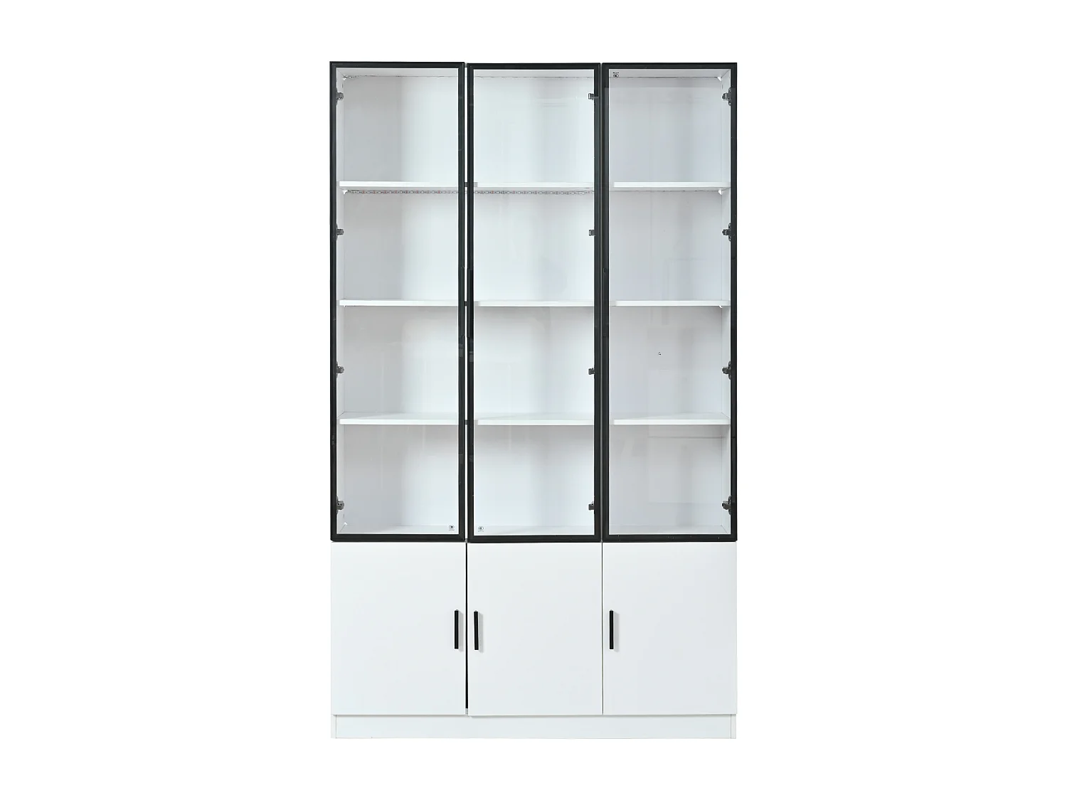 Vitrine moderne 120x32x200 cm - Éclairage LED - 6 portes - MDF - Blanc