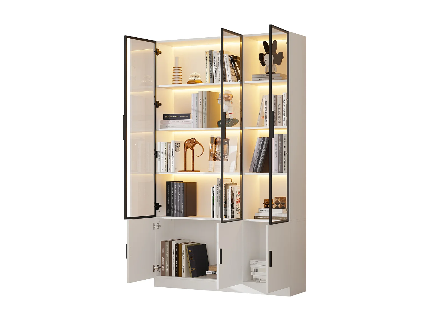 Vitrine moderne 120x32x200 cm - Éclairage LED - 6 portes - MDF - Blanc