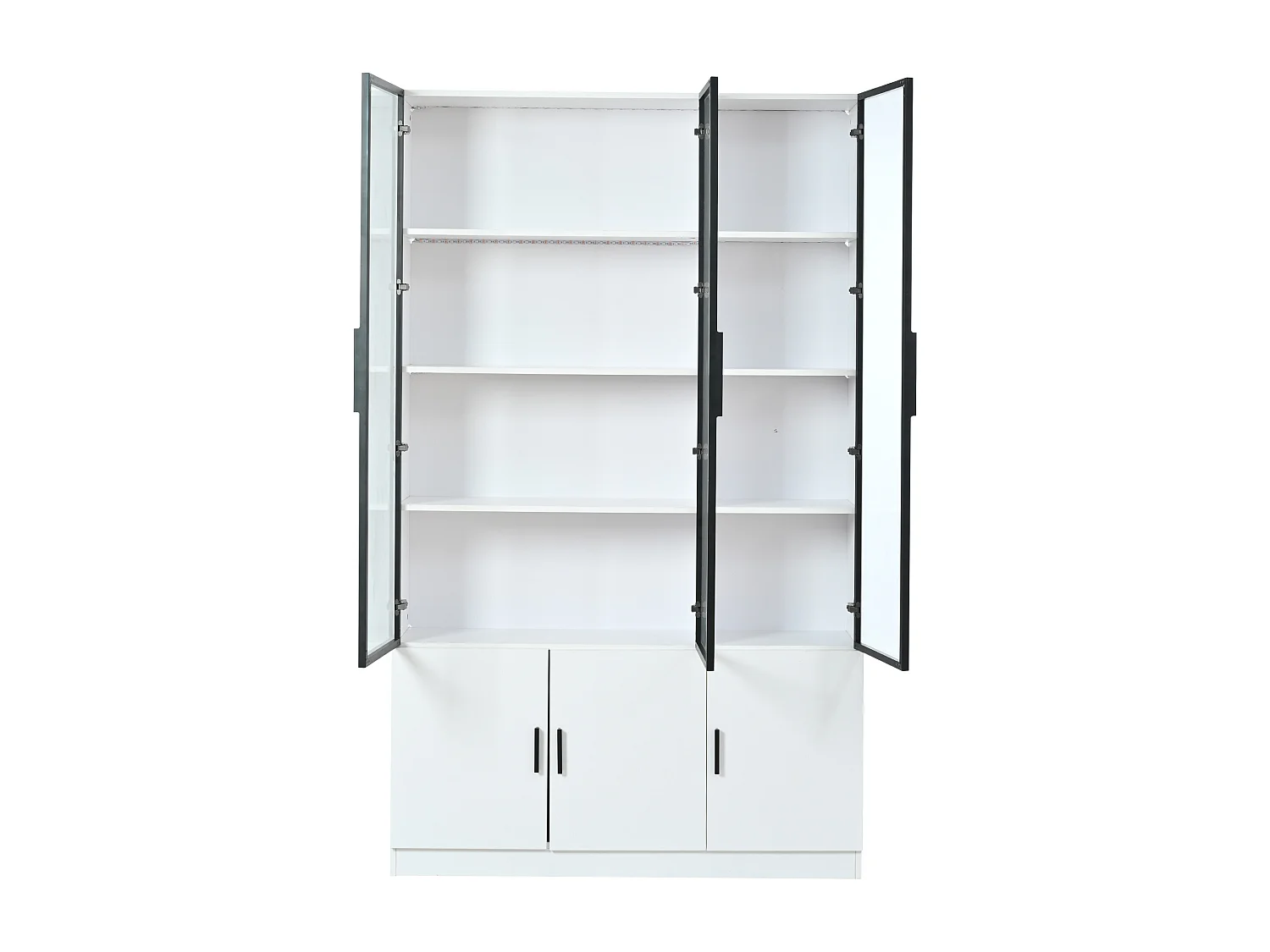 Vitrine moderne 120x32x200 cm - Éclairage LED - 6 portes - MDF - Blanc