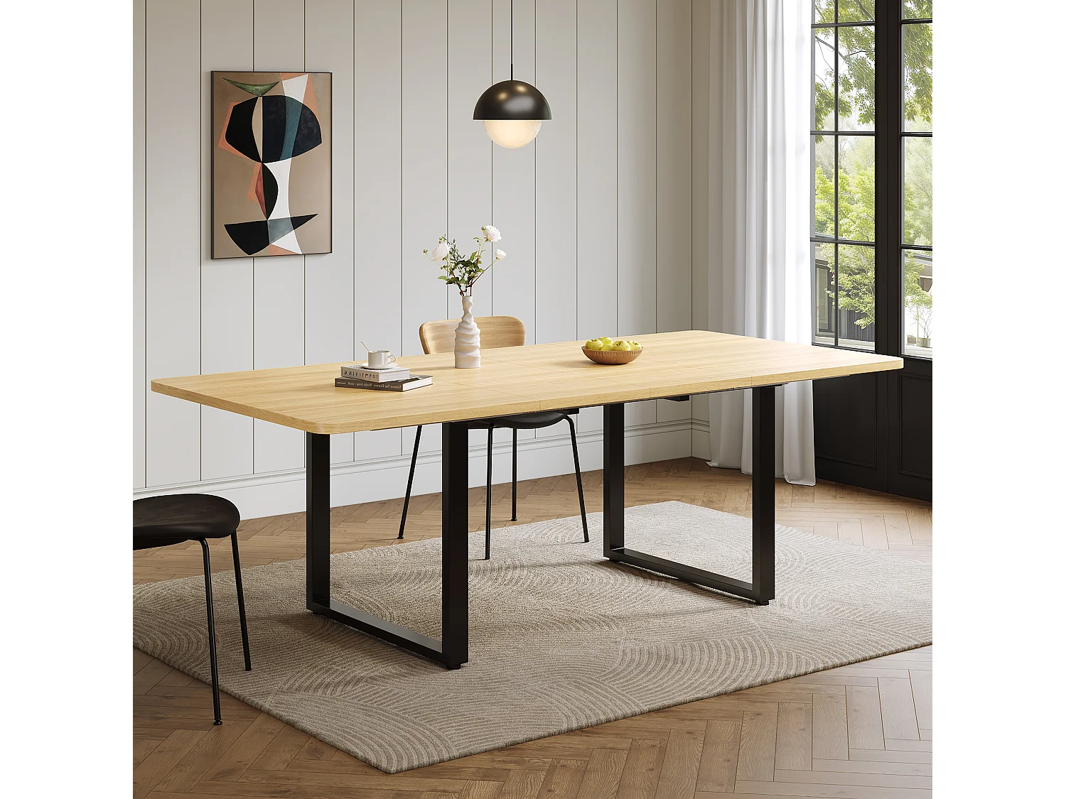 Table à manger extensible 140/180x220x90 cm - idéale pour 6 à 10 personnes - pieds en métal - Style moderne - Naturel