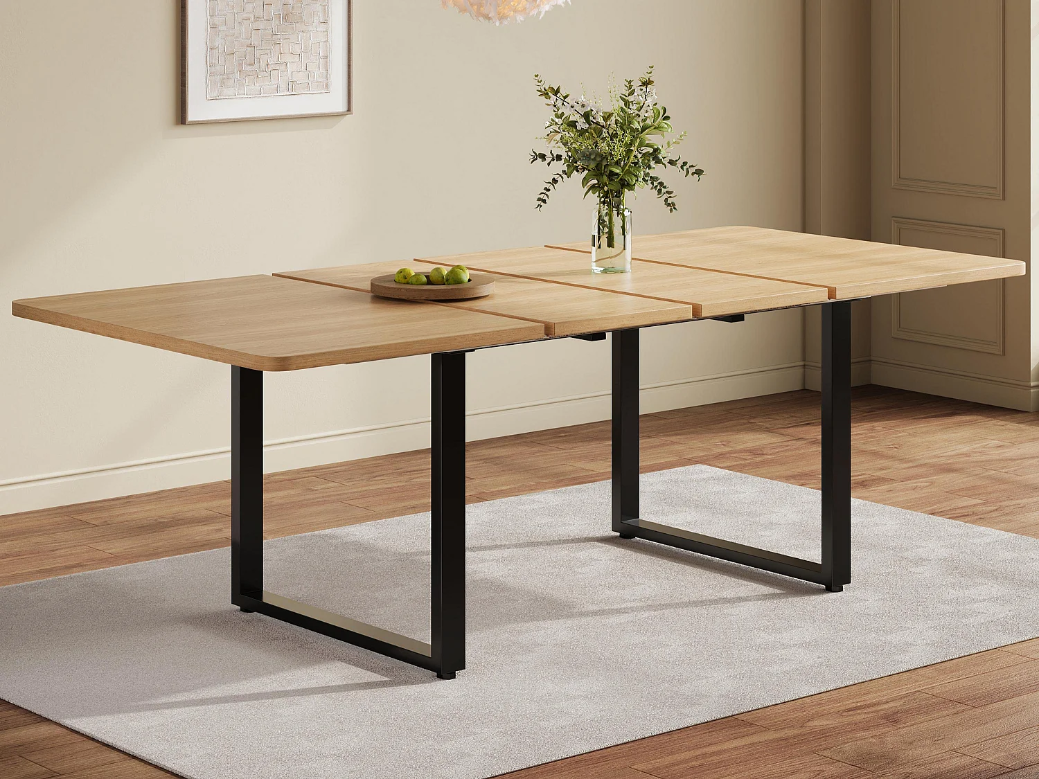 Table à manger extensible 140/180x220x80 cm - idéale pour 6 à 10 personnes - pieds en métal - Style moderne - Naturel