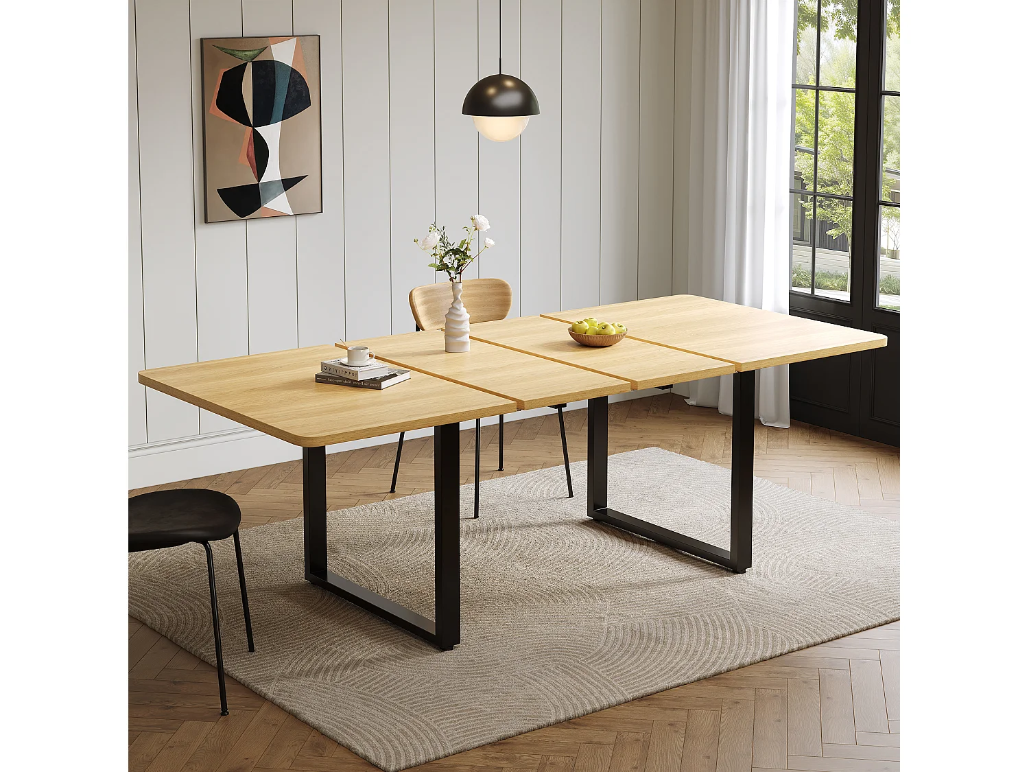 Table à manger extensible 140/180x220x80 cm - idéale pour 6 à 10 personnes - pieds en métal - Style moderne - Naturel
