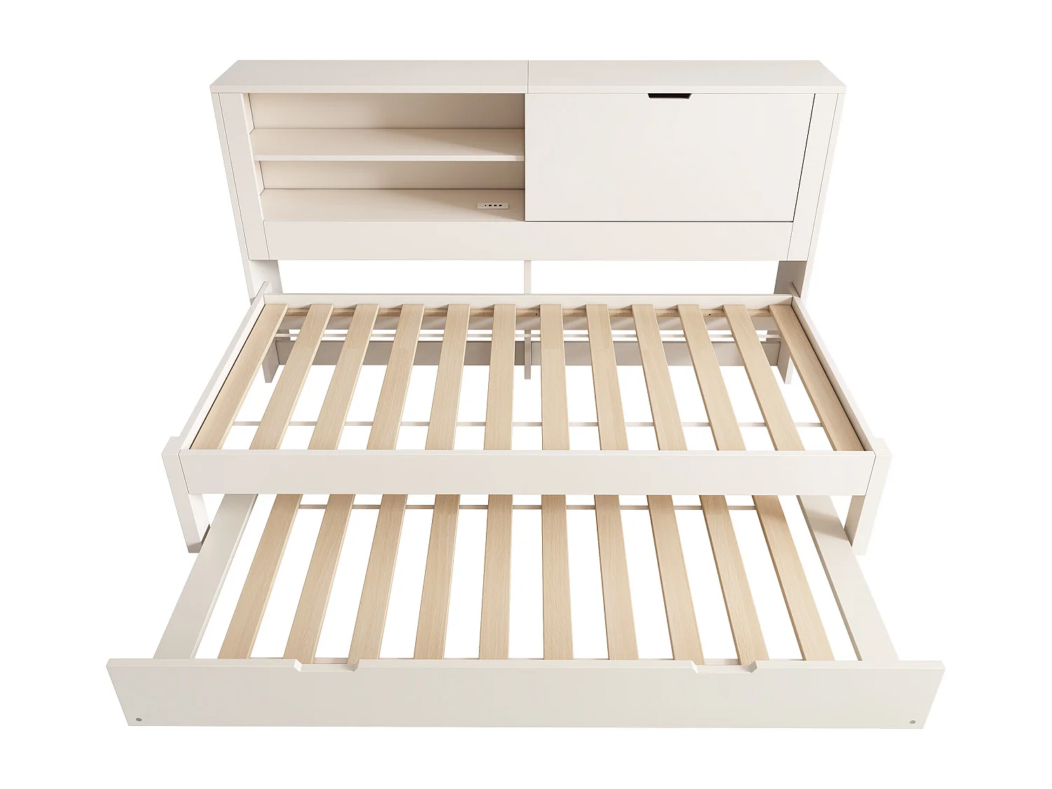 Canapé-lit 90x190cm - avec lit gigogne - avec USB/Type-C - avec 1 porte et compartiment de rangement - blanc (matelas non inclus)
