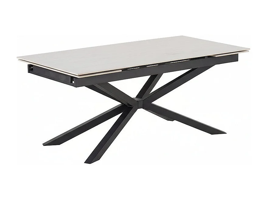 Table a manger extensible céramique effet travertin blanc métal noir 180 260 cm NANA