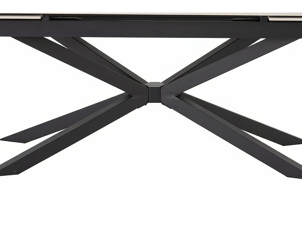 Table a manger extensible céramique effet travertin blanc métal noir 180 260 cm NANA