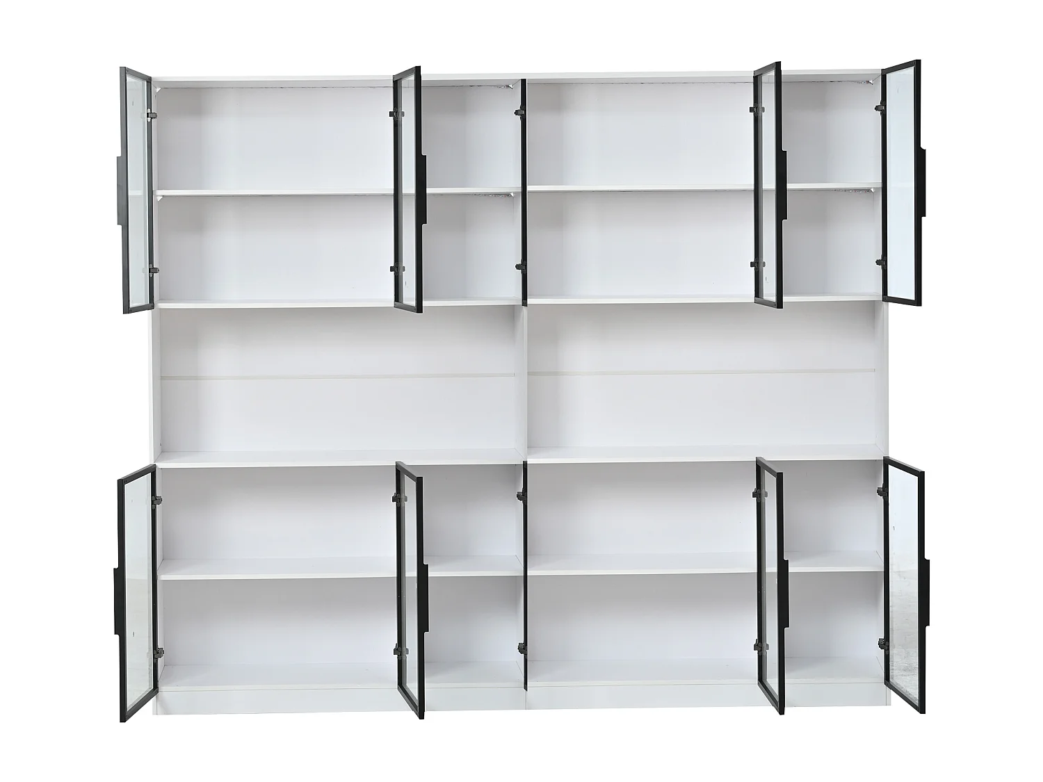 Vitrine moderne 240x34x200 cm - Éclairage LED - 12 portes vitrées - Espace de rangement ouvert - MDF - Blanc