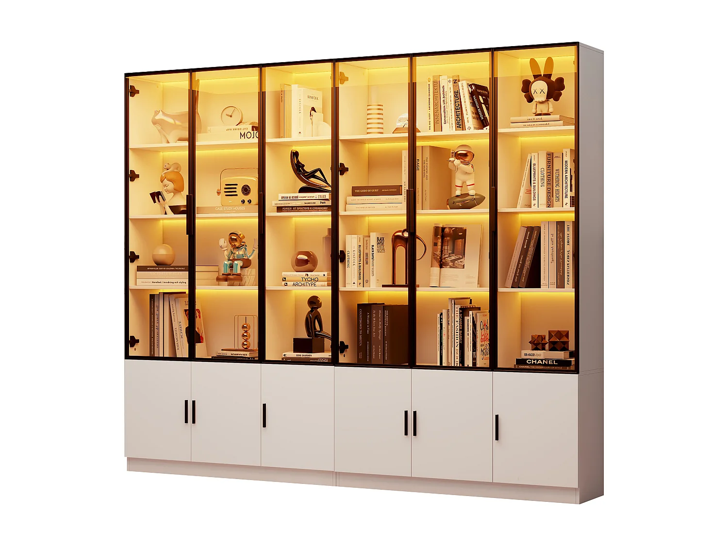 Vitrine moderne 240x32x200 cm - Éclairage LED - 12 portes - MDF - Blanc