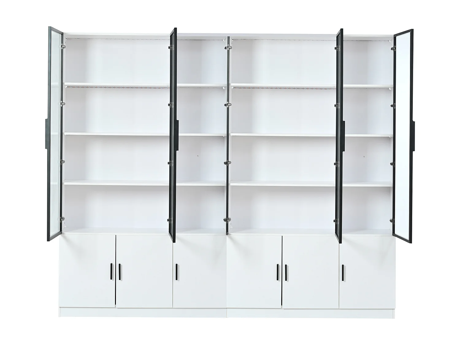 Vitrine moderne 240x32x200 cm - Éclairage LED - 12 portes - MDF - Blanc