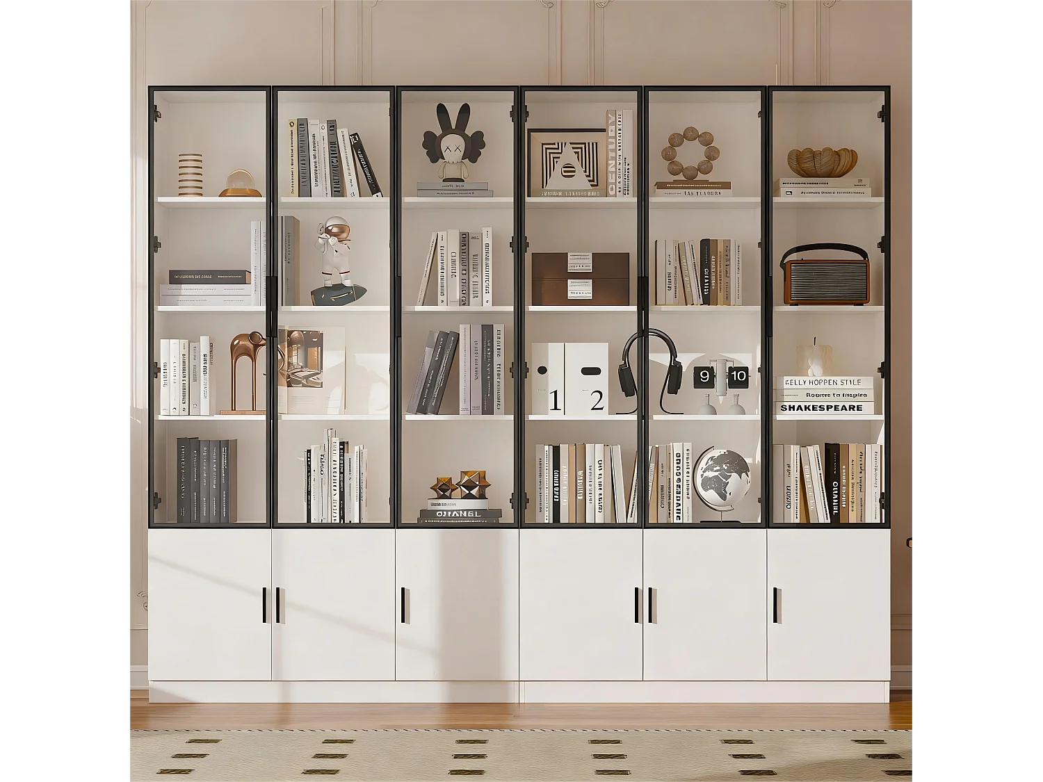 Vitrine moderne 240x32x200 cm - Éclairage LED - 12 portes - MDF - Blanc