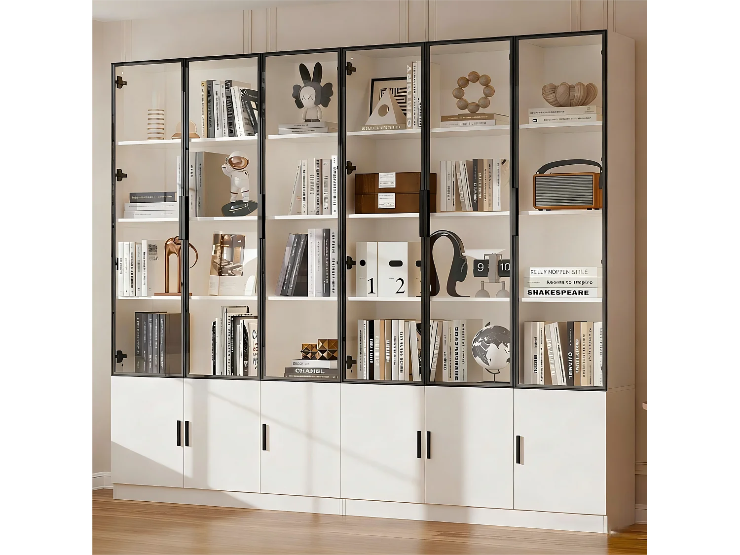 Vitrine moderne 240x32x200 cm - Éclairage LED - 12 portes - MDF - Blanc