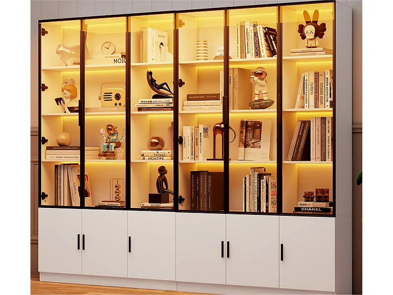 Vitrine moderne 240x32x200 cm - Éclairage LED - 12 portes - MDF - Blanc