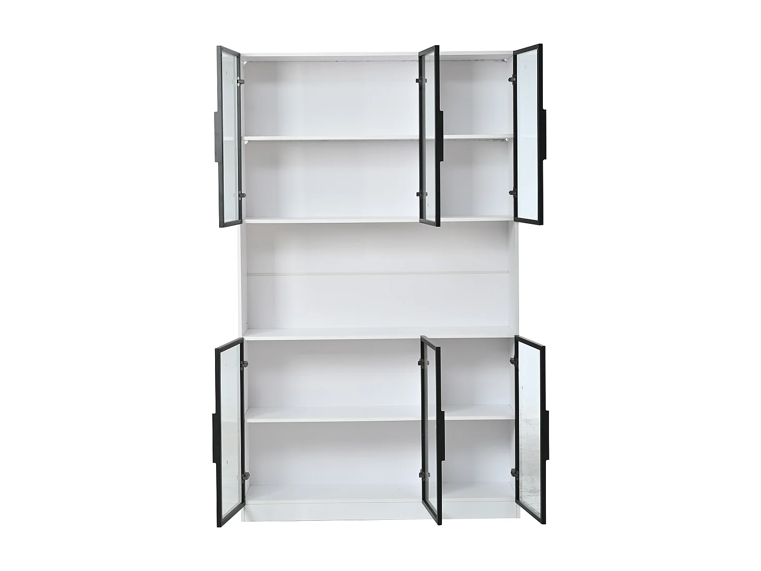 Vitrine moderne 120x34x200 cm - Éclairage LED - 6 portes vitrées - Espace de rangement ouvert - MDF - Blanc