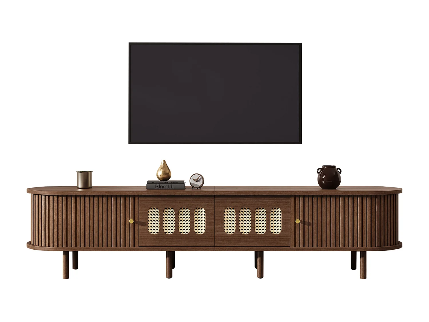 Meble TV 180x40x40 cm - Design z rattanu - 2 szuflady i 2 drzwi przesuwne - MDF - Brązowy