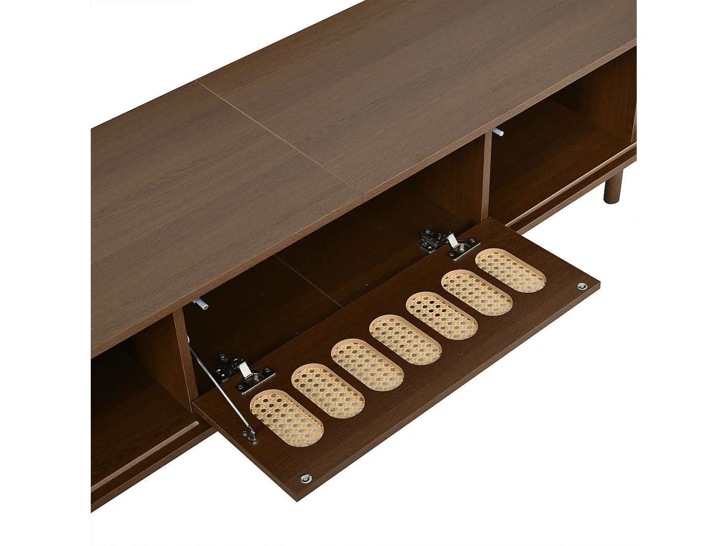 Meble TV 180x40x40 cm - Design z rattanu - 2 drzwi rolowane i 1 drzwi uchylne - MDF - Brązowy