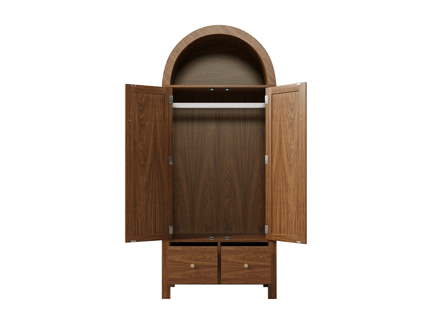 Schrank 78x45x181cm - Offene Regale und Kleiderstangen - mit 2 Rattantüren und 2 Schubladen - Landhausstil - Nussbaumholzfarbe