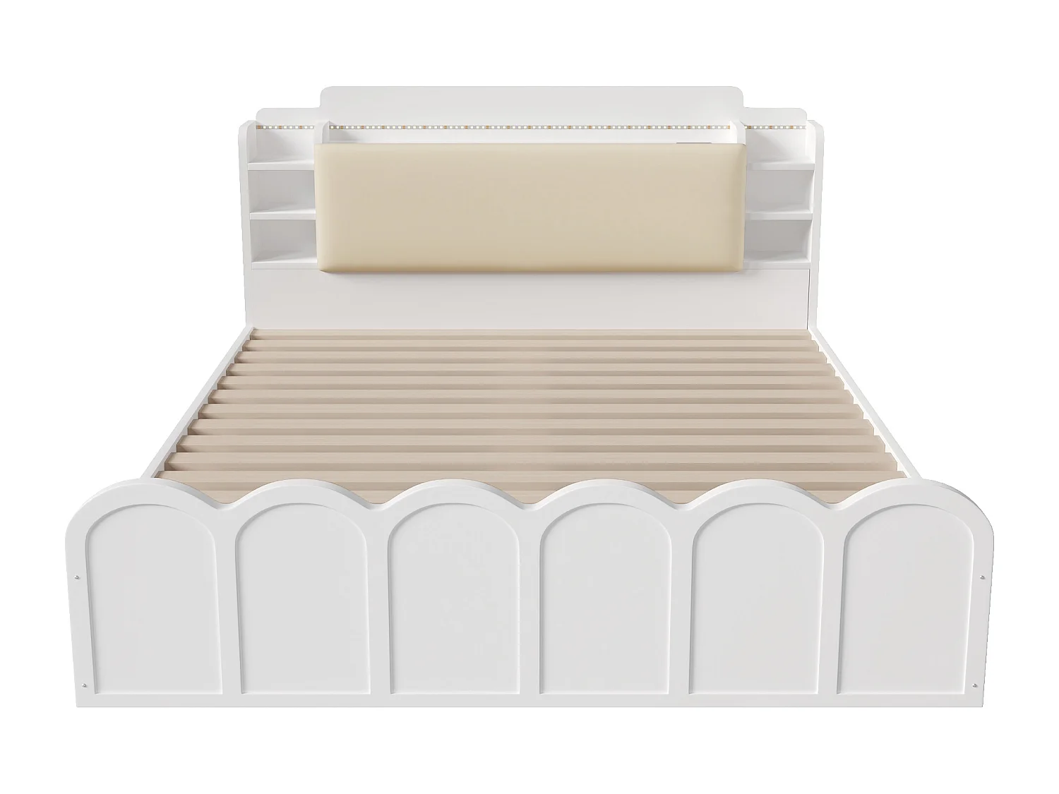 Łóżko z pojemnikiem 140x200 cm - z portem USB Type-C - z oświetleniem LED - wielofunkcyjne miejsce do przechowywania - biały​ (materac nie jest wliczony w cenę)