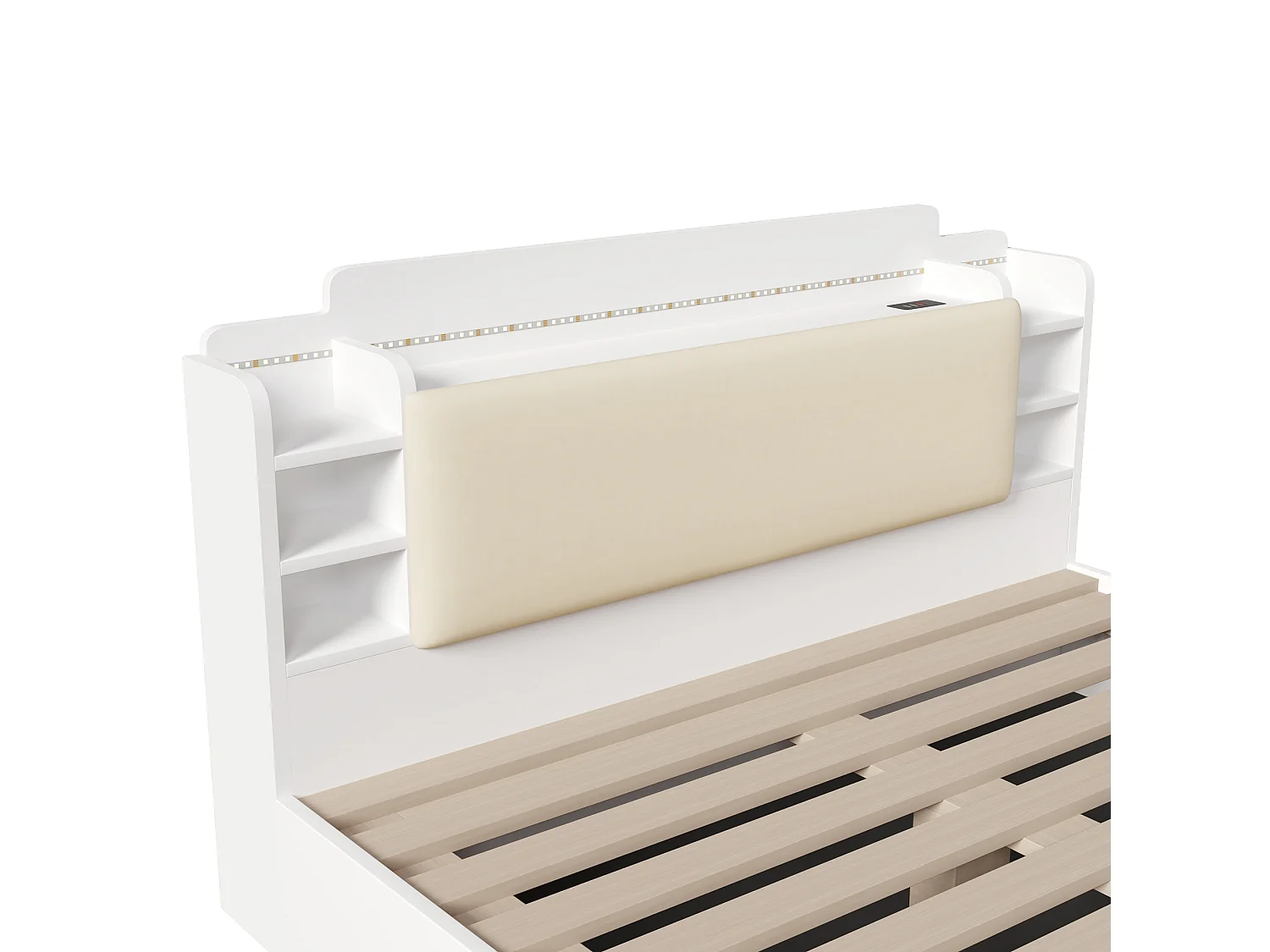 Łóżko z pojemnikiem 140x200 cm - z portem USB Type-C - z oświetleniem LED - wielofunkcyjne miejsce do przechowywania - biały​ (materac nie jest wliczony w cenę)