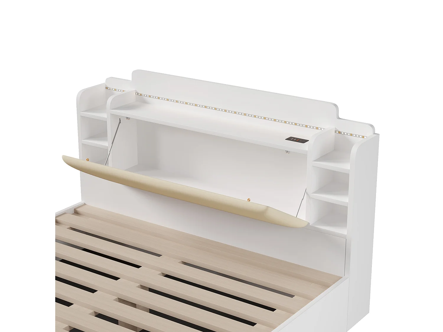 Łóżko z pojemnikiem 140x200 cm - z portem USB Type-C - z oświetleniem LED - wielofunkcyjne miejsce do przechowywania - biały​ (materac nie jest wliczony w cenę)