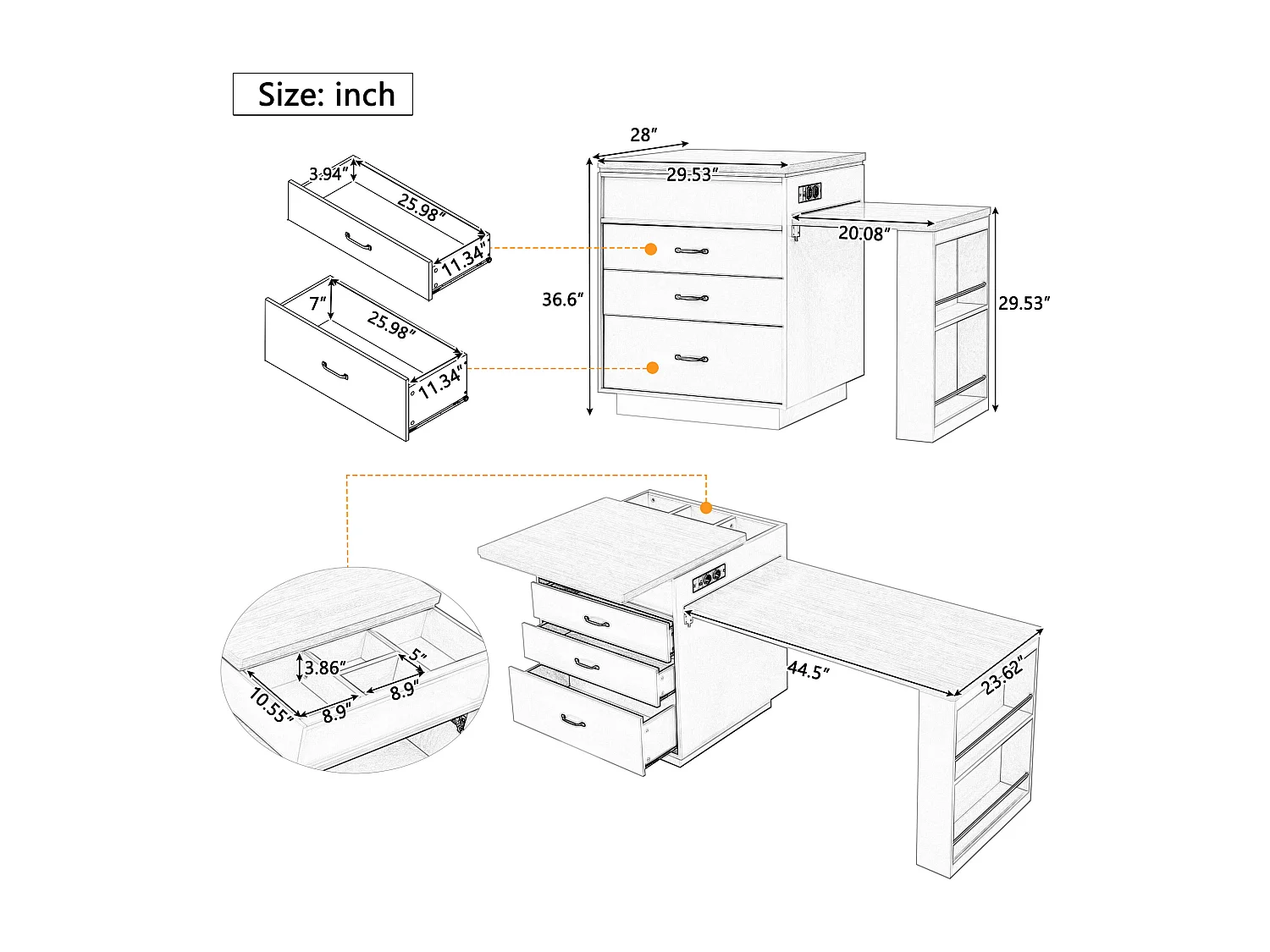 Ilot central de cuisine - table à manger extensible - avec éclairage LED - avec prise de courant - avec roulettes et espace de rangement - Bleu
