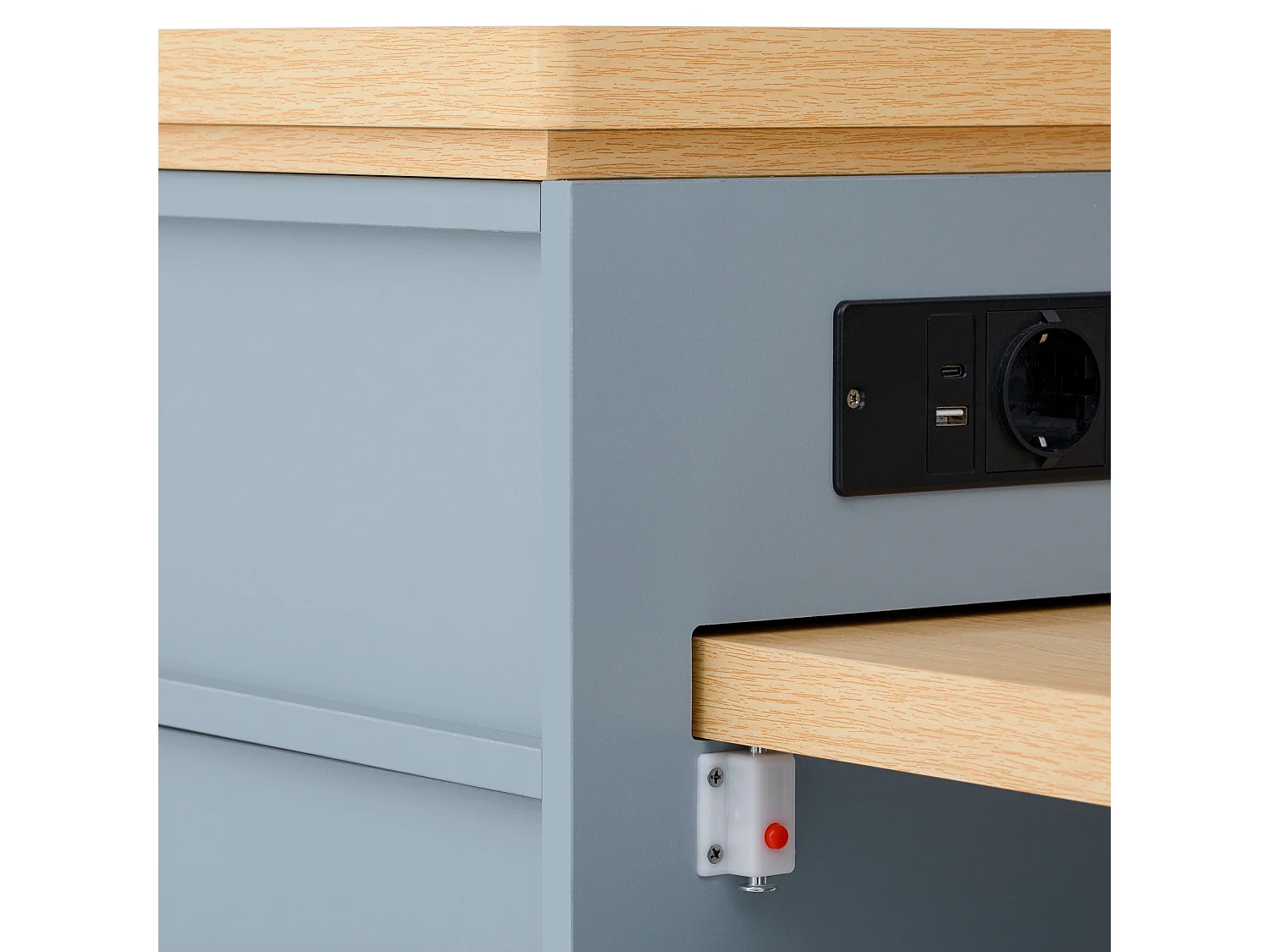 Ilot central de cuisine - table à manger extensible - avec éclairage LED - avec prise de courant - avec roulettes et espace de rangement - Bleu