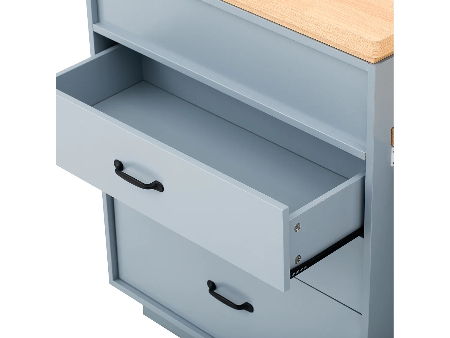 Ilot central de cuisine - table à manger extensible - avec éclairage LED - avec prise de courant - avec roulettes et espace de rangement - Bleu