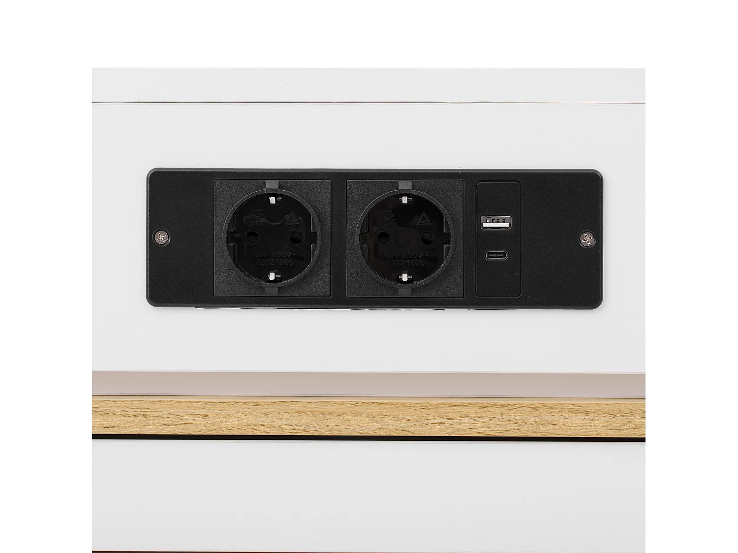 Ilot central de cuisine - table à manger extensible - avec prise de courant - avec roulettes et espace de rangement - avec crochet - Naturel + Blanc