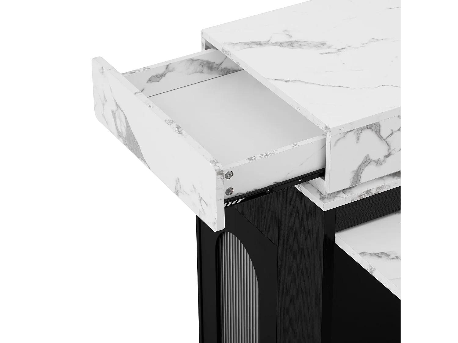 Ilot central de cuisine - table à manger extensible - avec prise de courant - avec roulettes et espace de rangement - avec crochet - Noir + Blanc