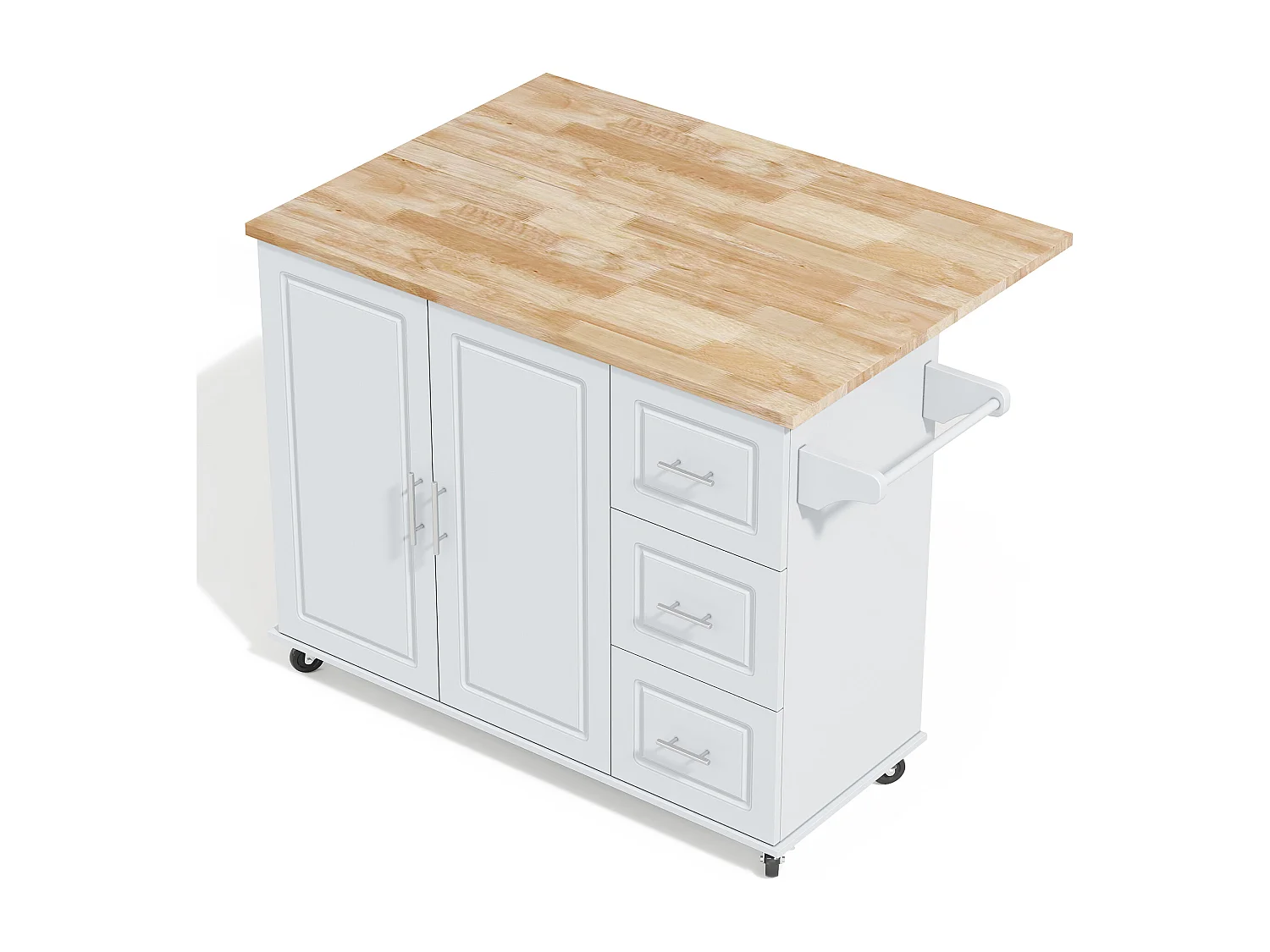 Isola centrale per cucina mobile - piano estensibile - con porta asciugamani - con rotelle - con 3 cassetti e 2 ante - MDF - Grigio