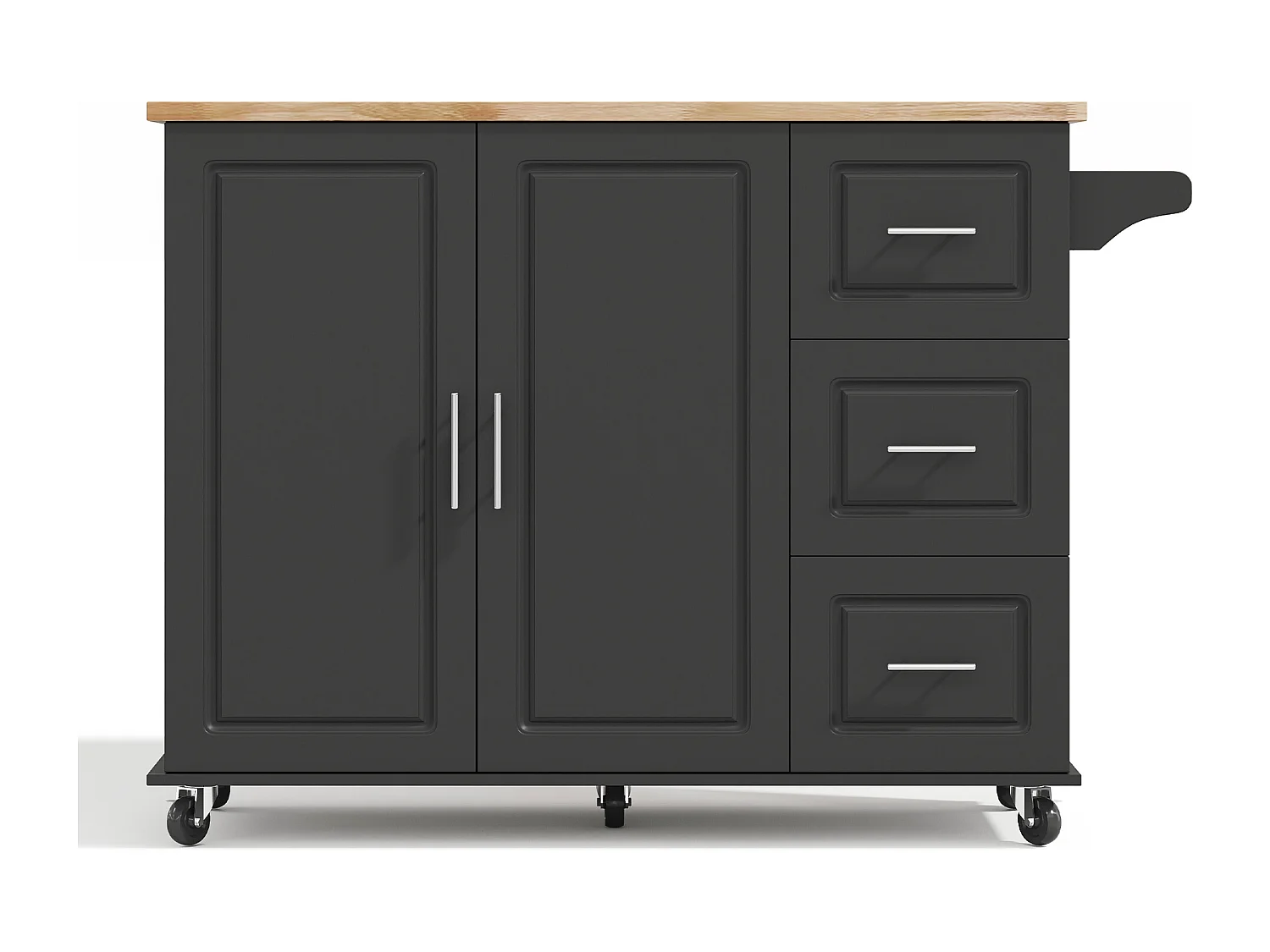 Isola centrale per cucina mobile - piano estensibile - con porta asciugamani - con rotelle - con 3 cassetti e 2 ante - MDF - Nero