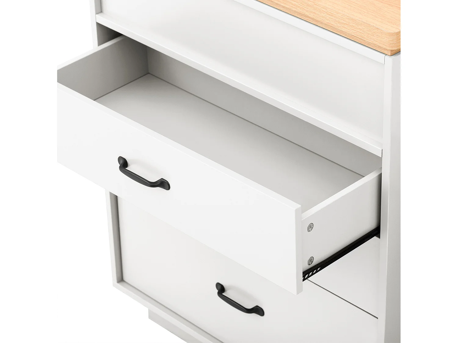 Ilot central de cuisine - table à manger extensible - avec éclairage LED - avec prise de courant - avec roulettes et espace de rangement - Naturel + Blanc