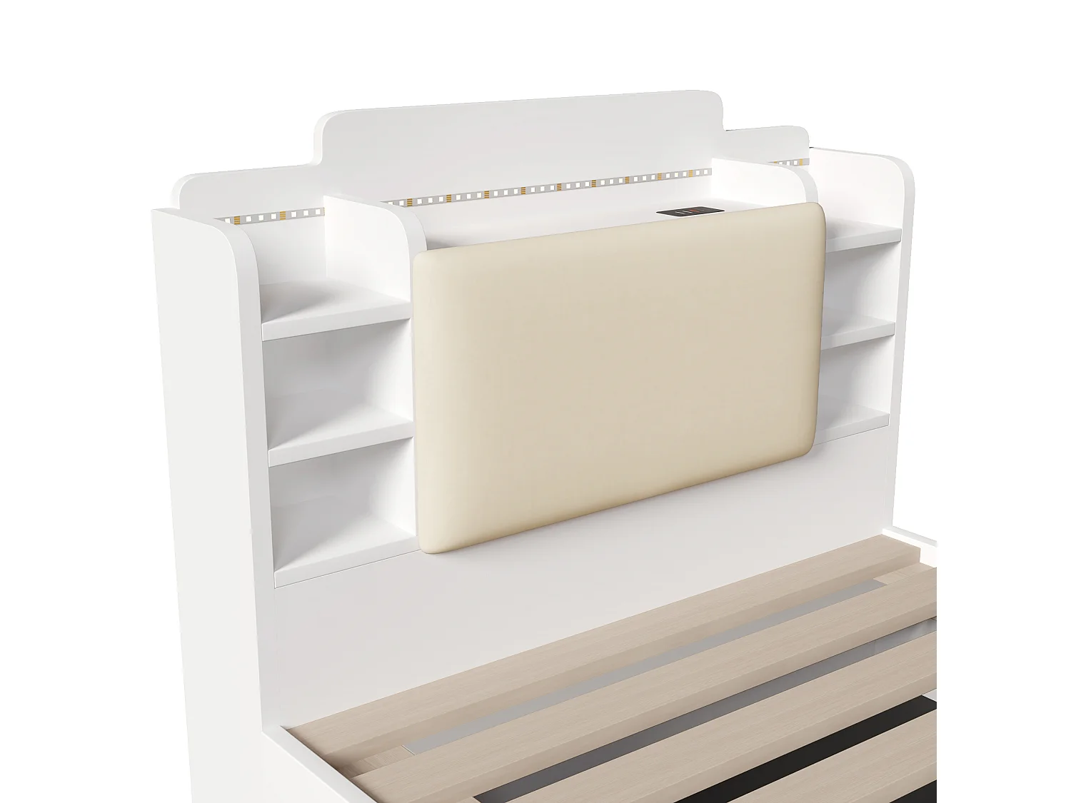 Łóżko z pojemnikiem 90x200 cm - z portem USB Type-C - z oświetleniem LED - wielofunkcyjne miejsce do przechowywania - biały​ (materac nie jest wliczony w cenę)